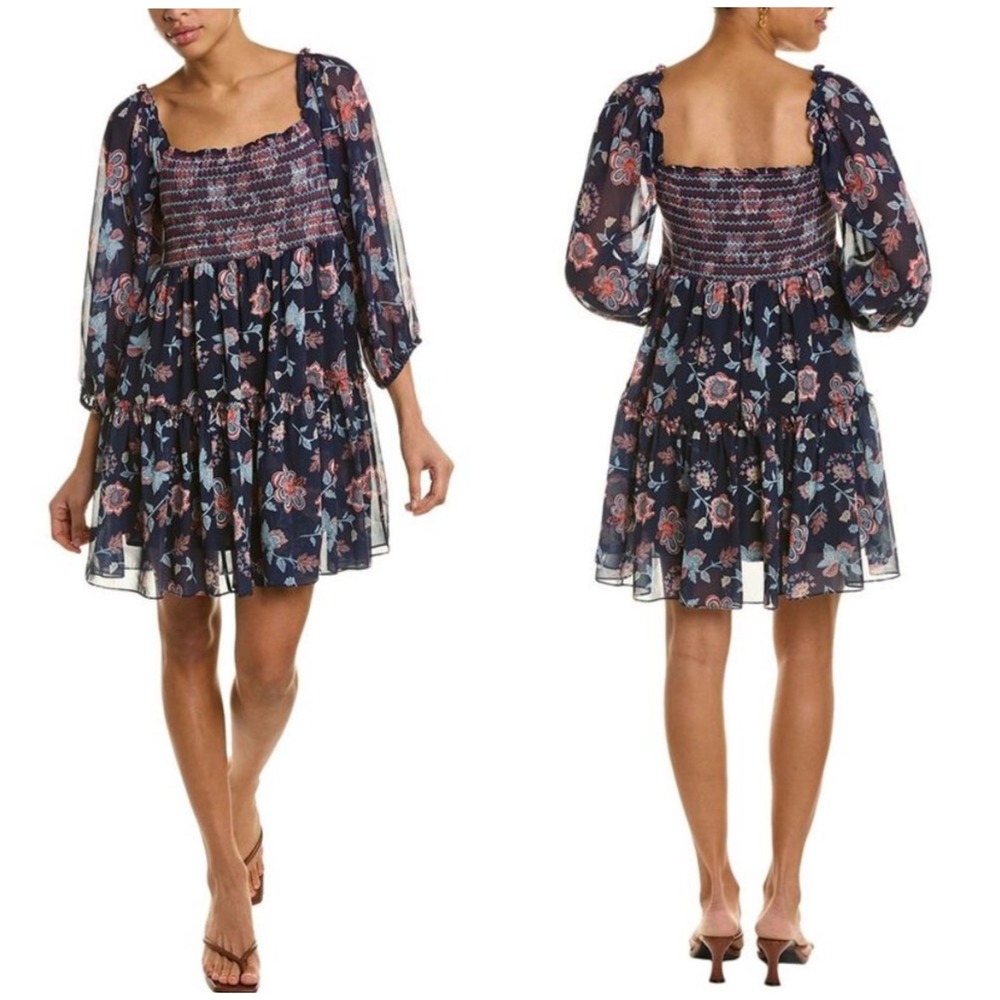 NWT Sachin & Babi Lola Mini Dress Navy‎ Floral Smocked Size M